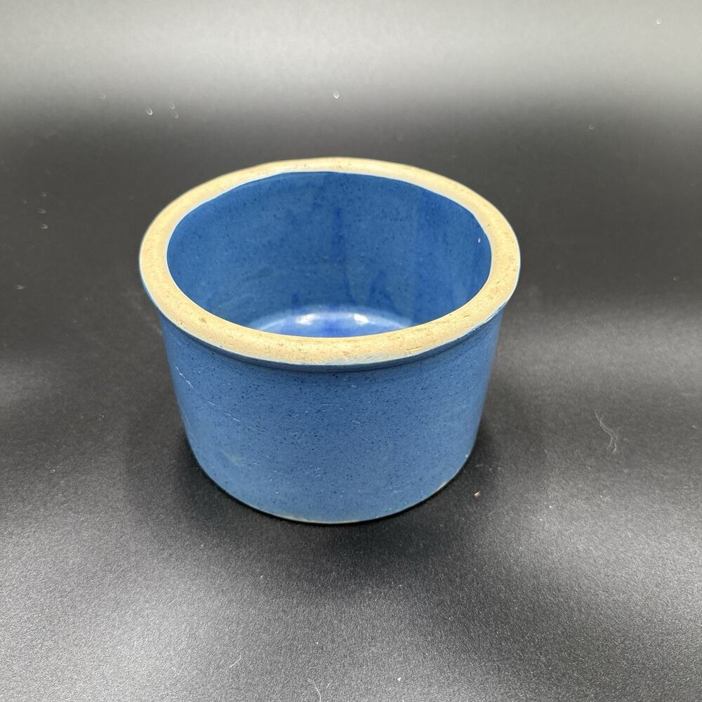Vintage Blue Stoneware Crock 5” Small Pottery Bowl Planter Farmhouse Decor